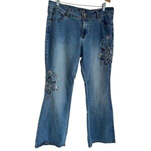 Vintage Angels Flare Bootcut Jeans Sz 14 Medium Wash Sequin Embroidery Floral